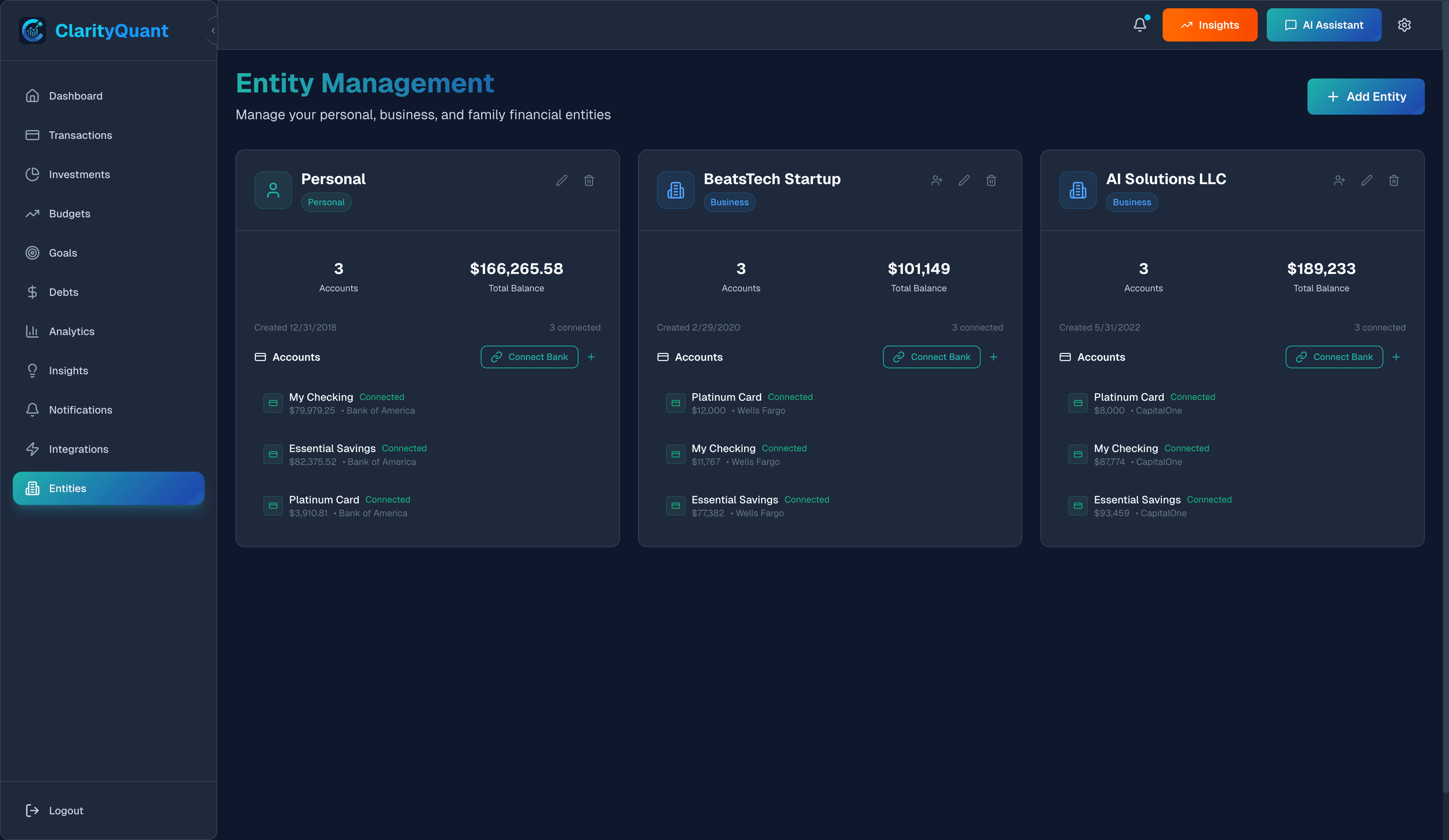 Multi-Entity Management Screenshot